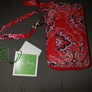 New Vera Bradley Red and Pink Paisley Wristlet